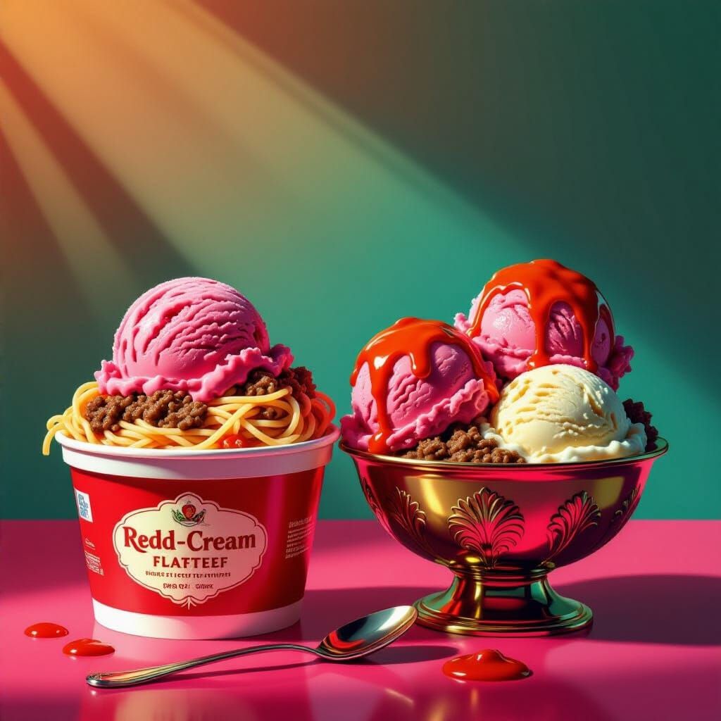 Spaghetti Ice Cream in Hyperrealistic Splash Art Style