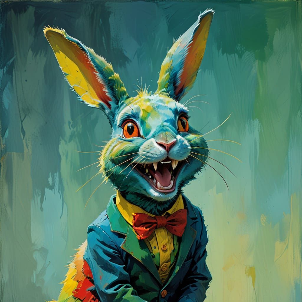 Laughing Rabbit in Surreal Gothic Style