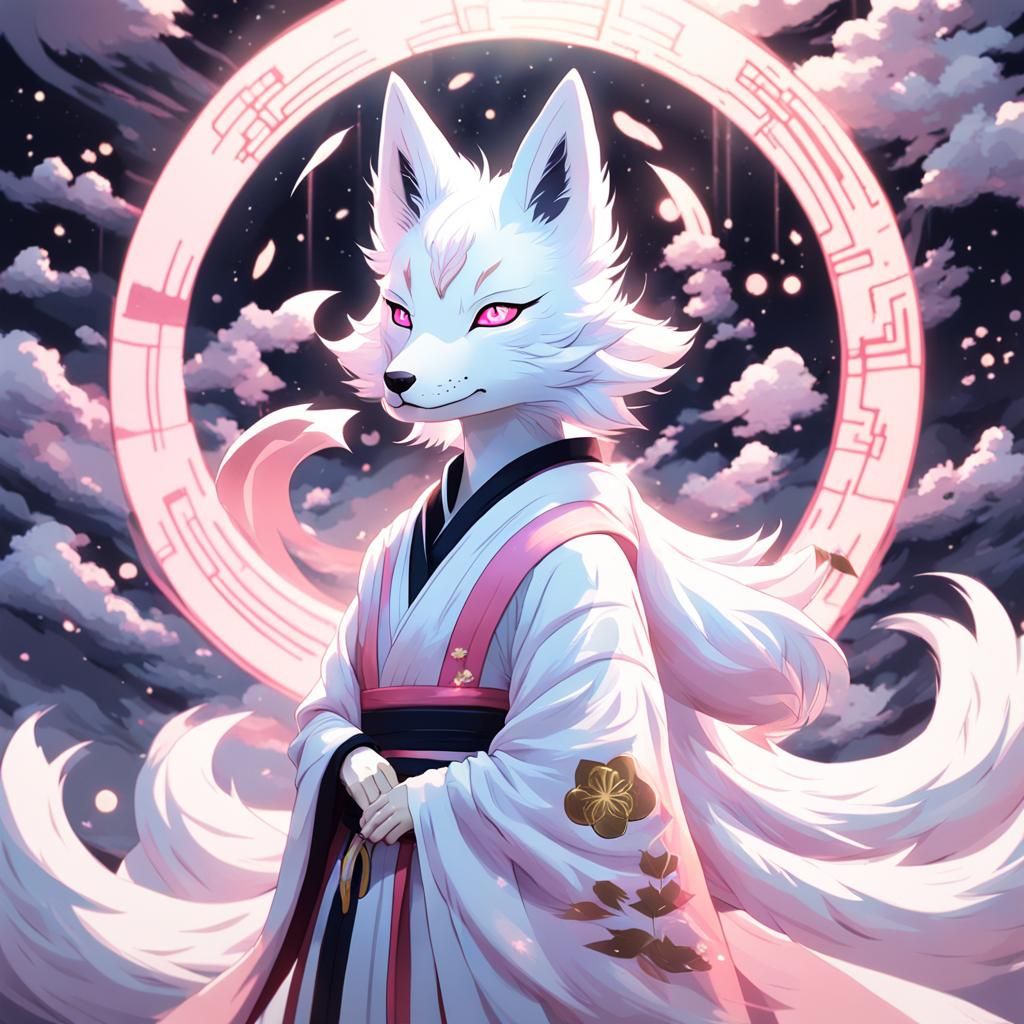 Ethereal Bushido Kitsune in Vibrant Anime Aesthetic
