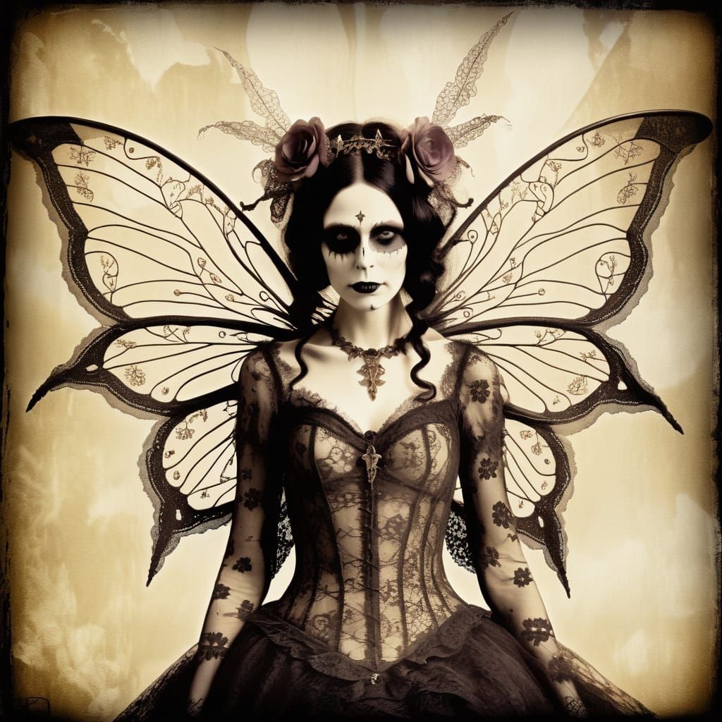 Gothic Death Fairy in Distressed Sepia Splendor