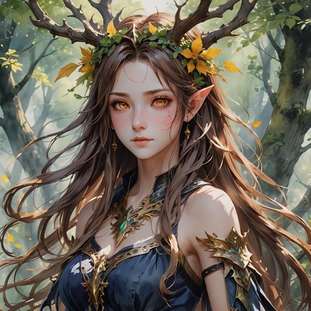 Watercolor Spriggan with Long Hair, Anime Art