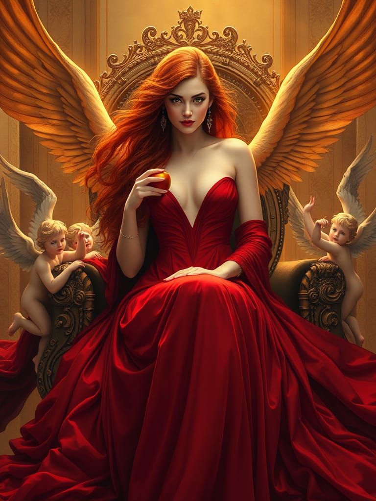 Regal Woman with Apple in Ethereal Setting