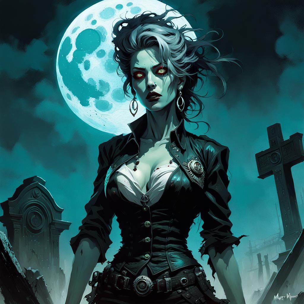 Bioluminescent Zombie Pin-Up in Horror Glamour Style