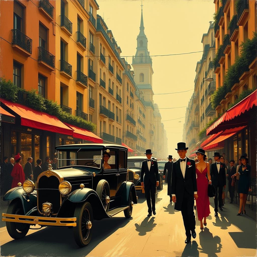 1920s Paris Street Scene in Art Deco Poster Style
