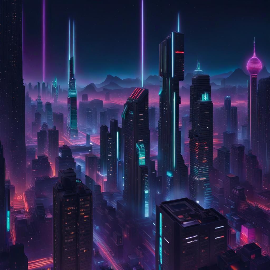 Dazzling City Lights in a Neofuturistic Metropolis