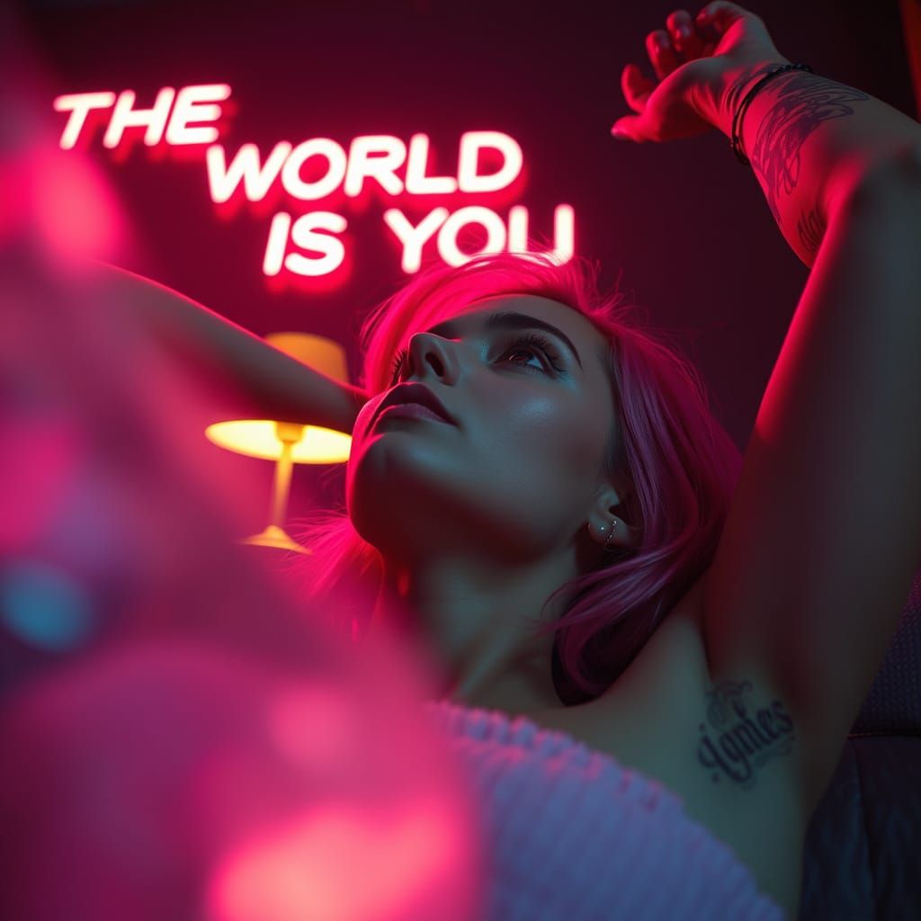 Futuristic Woman Basks in Neon Glow