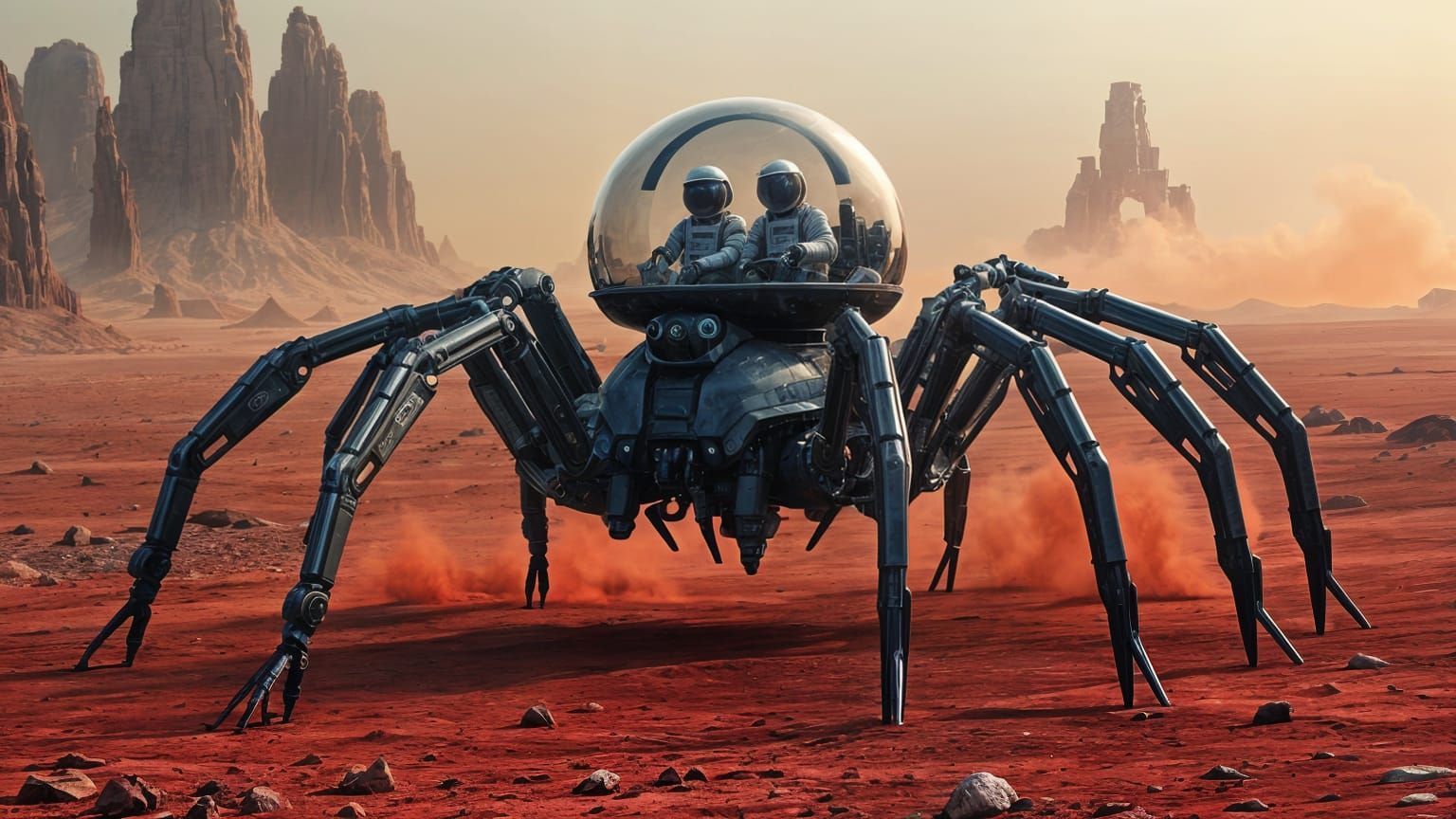 Mechanical Spider Walker Explores Alien Landscape