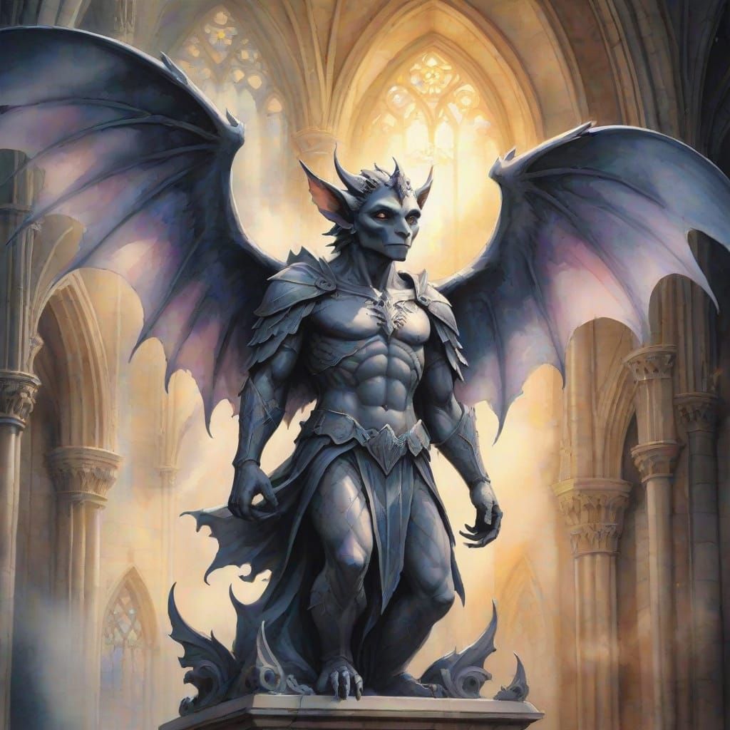Gothic Gargoyle Angel in Watercolor Style