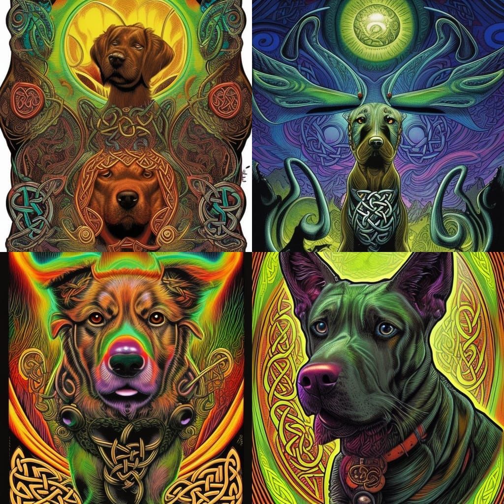 Psychedelic Celtic Dog in Comic Book Art