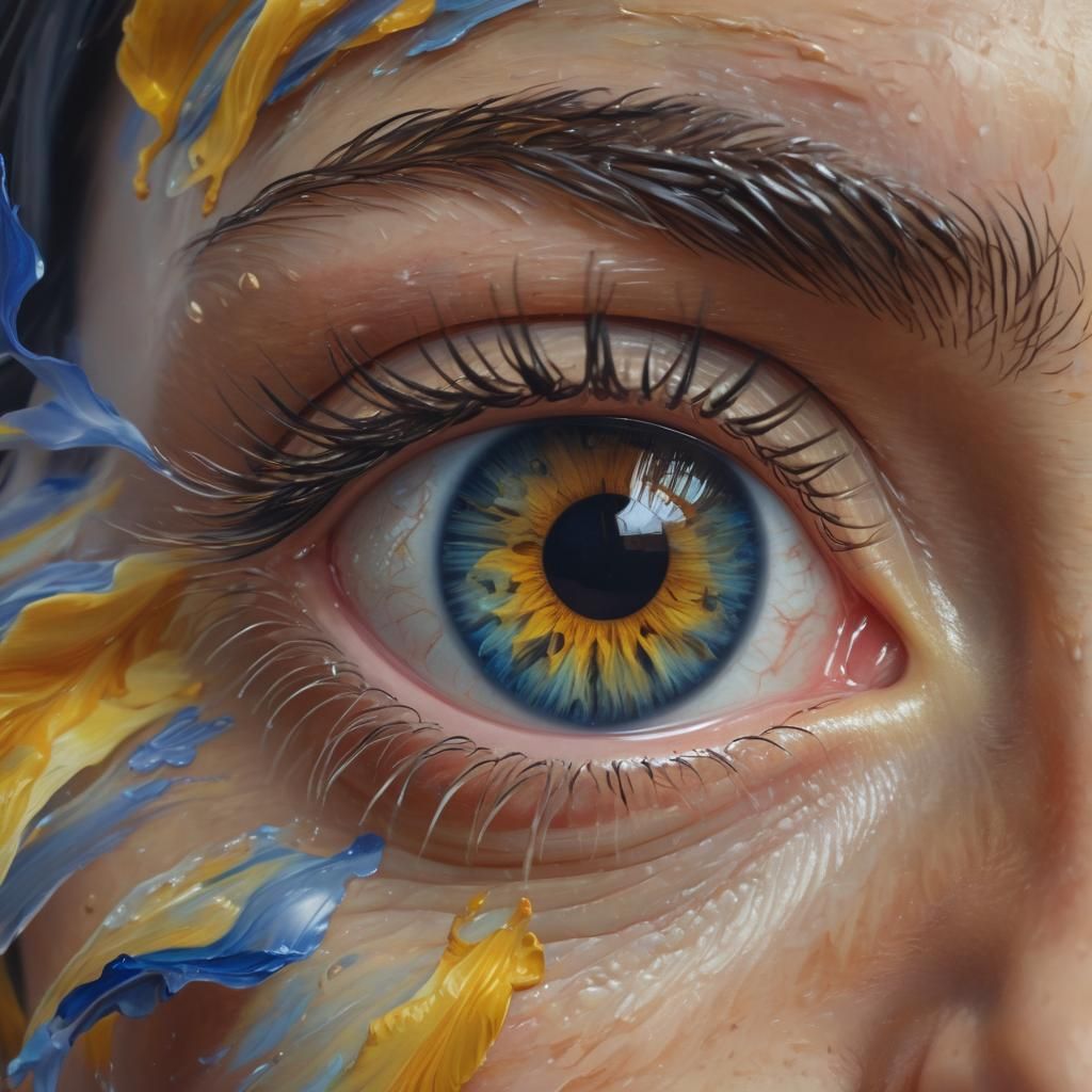 Surreal Eye Stares Upward in Oil Painting