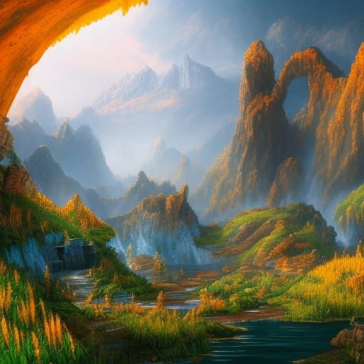 Lush Golden Kingdom: Detailed Matte Painting