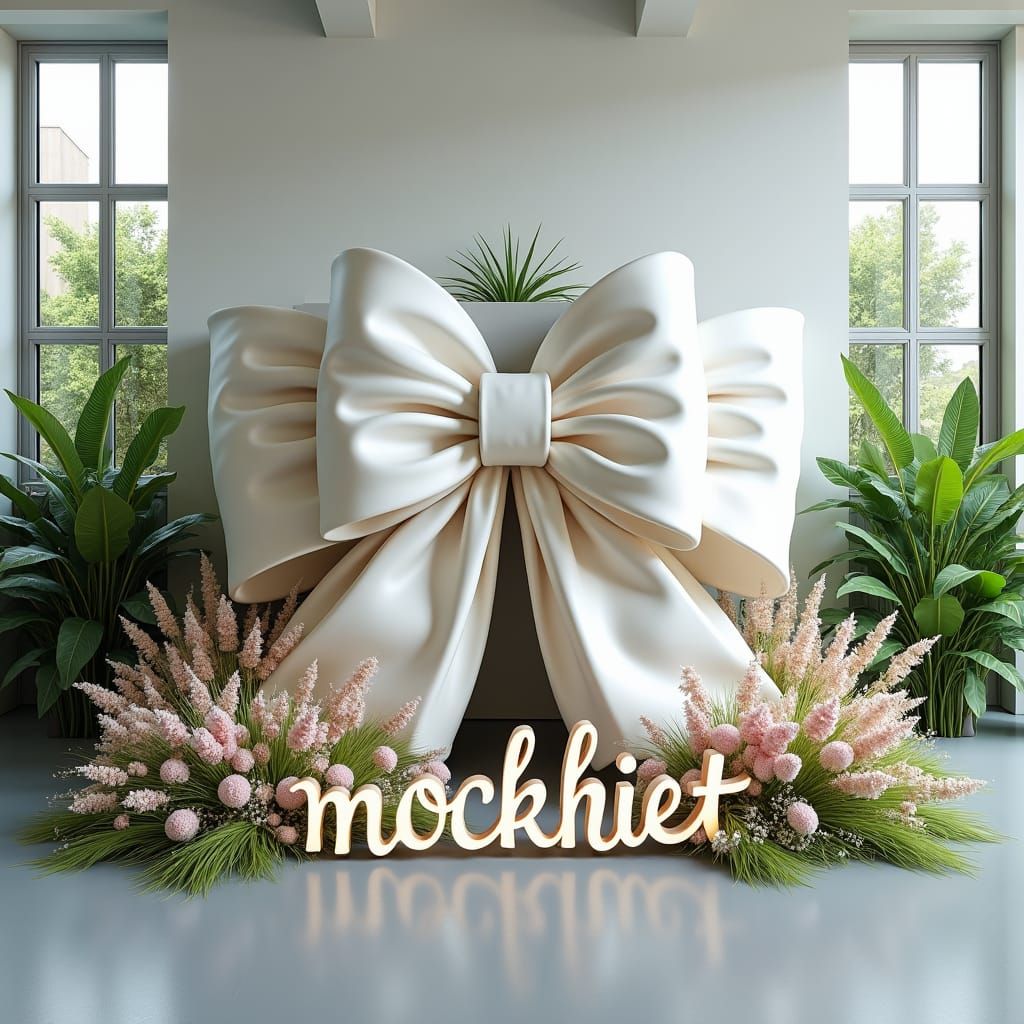 Oversized Silk Bow with Embroidered Flowers and Wildflowers