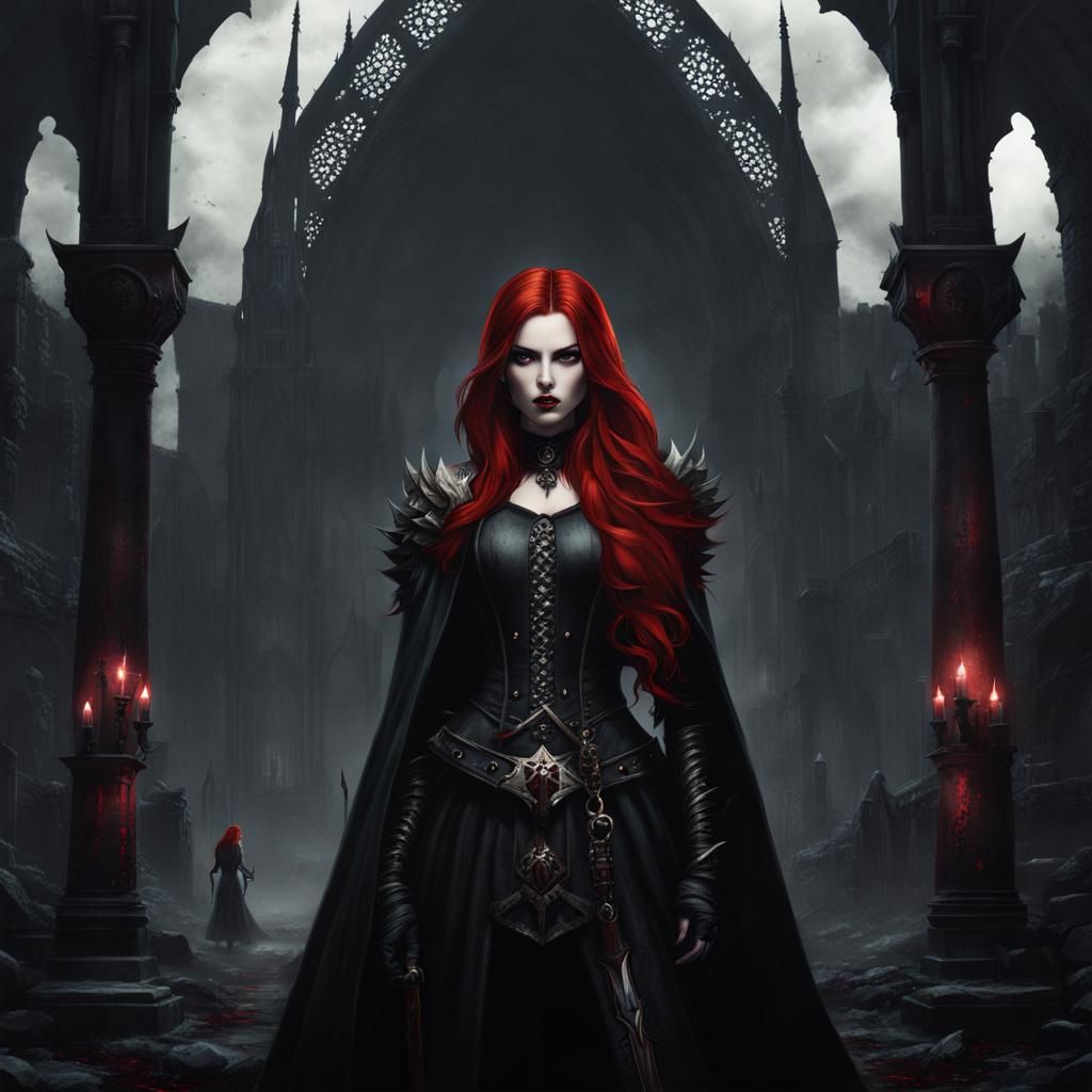 Gothic Redhead in Grimdark Horror Style
