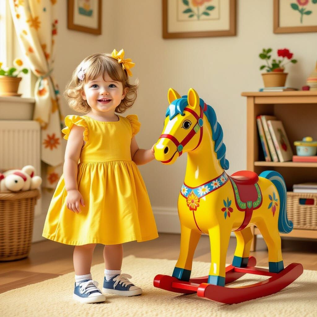 Child and Toy Horse in Cozy Playroom