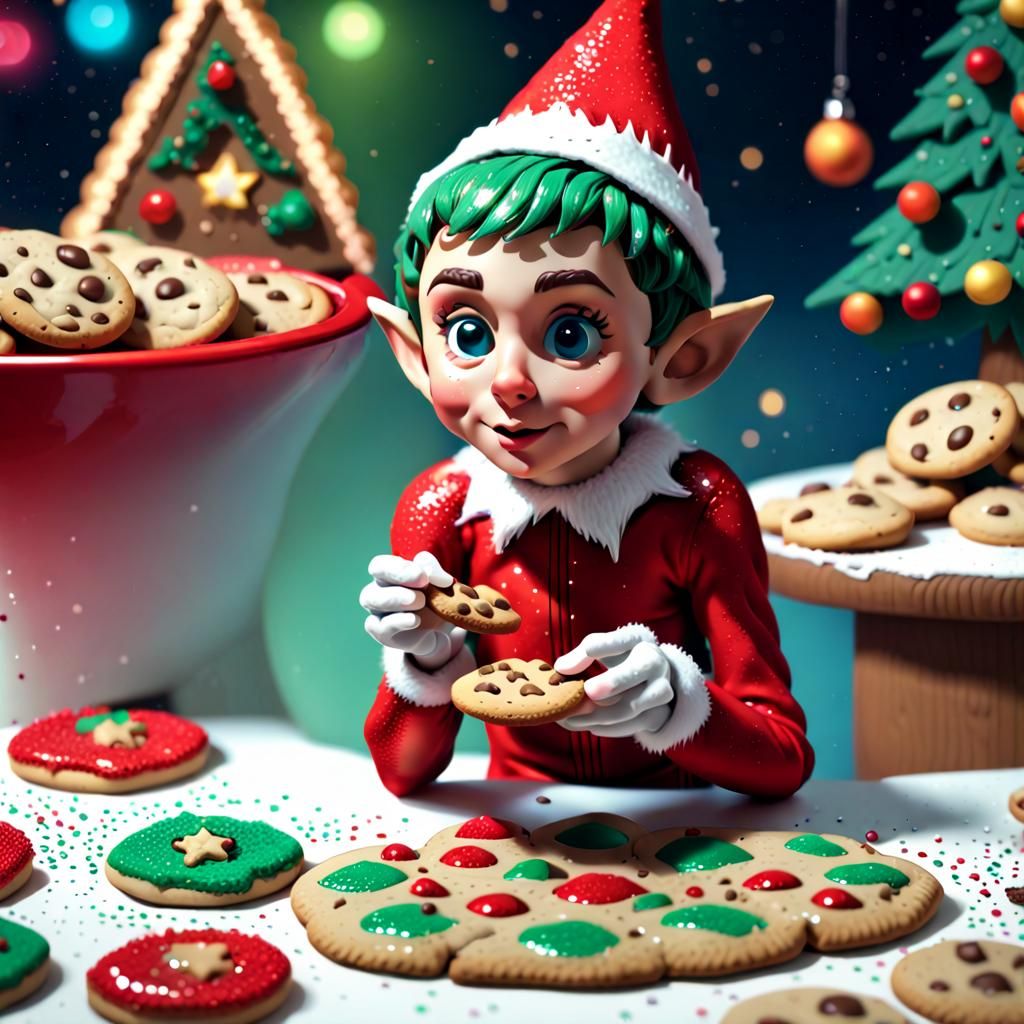 Naughty Elf on the Shelf Eats Cookies