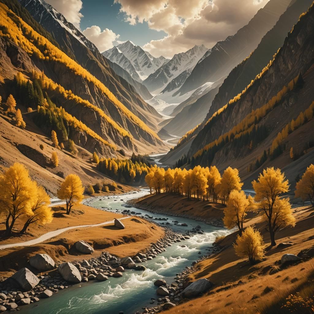 Autumn Valley Landscape in Matte Painting Style