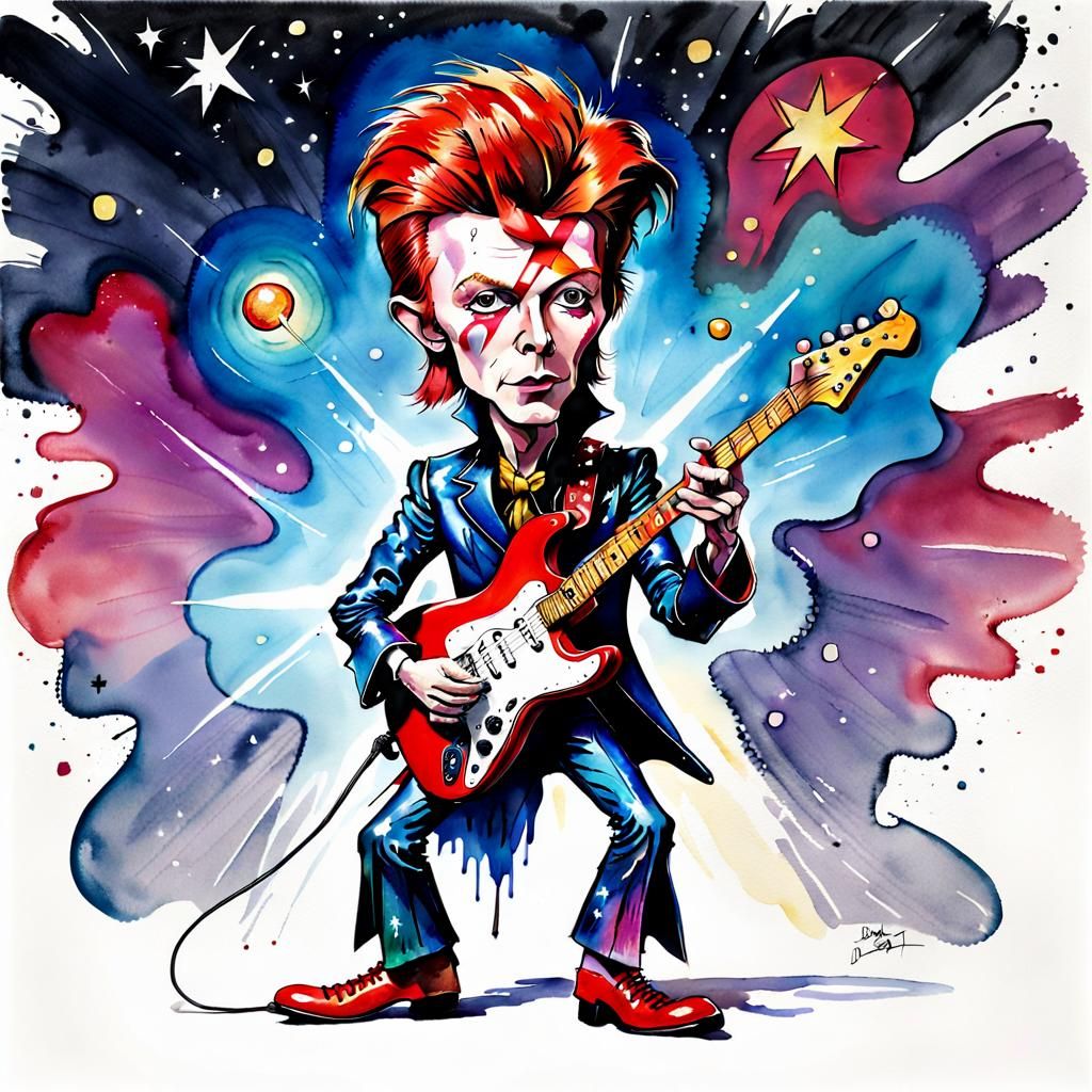 Ziggy Dog: A Glam Rock Caricature in Watercolor