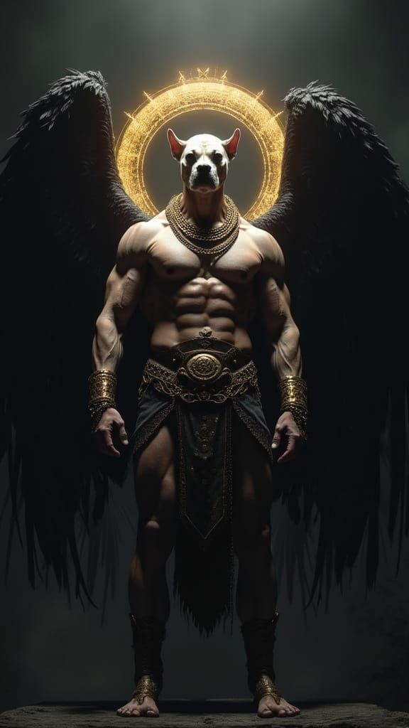 Pitbull Deity in Shadows: Digital Art