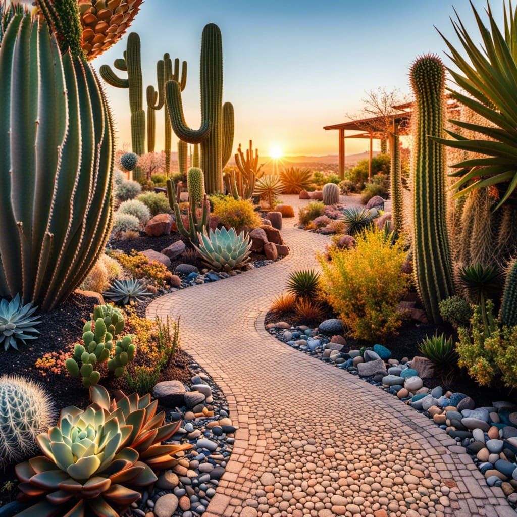 Desert Garden Path at Sunset
