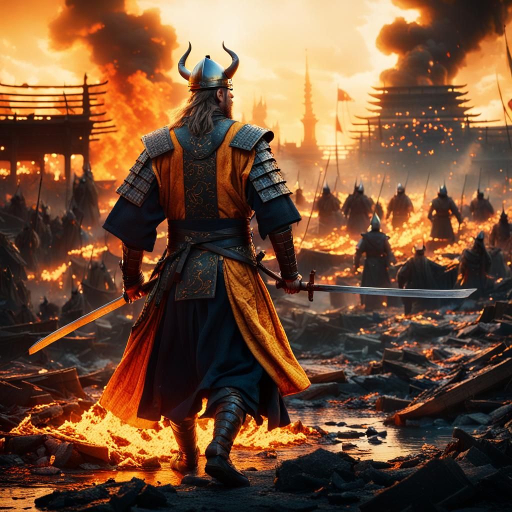 Viking Rescues Samurai From Burning City