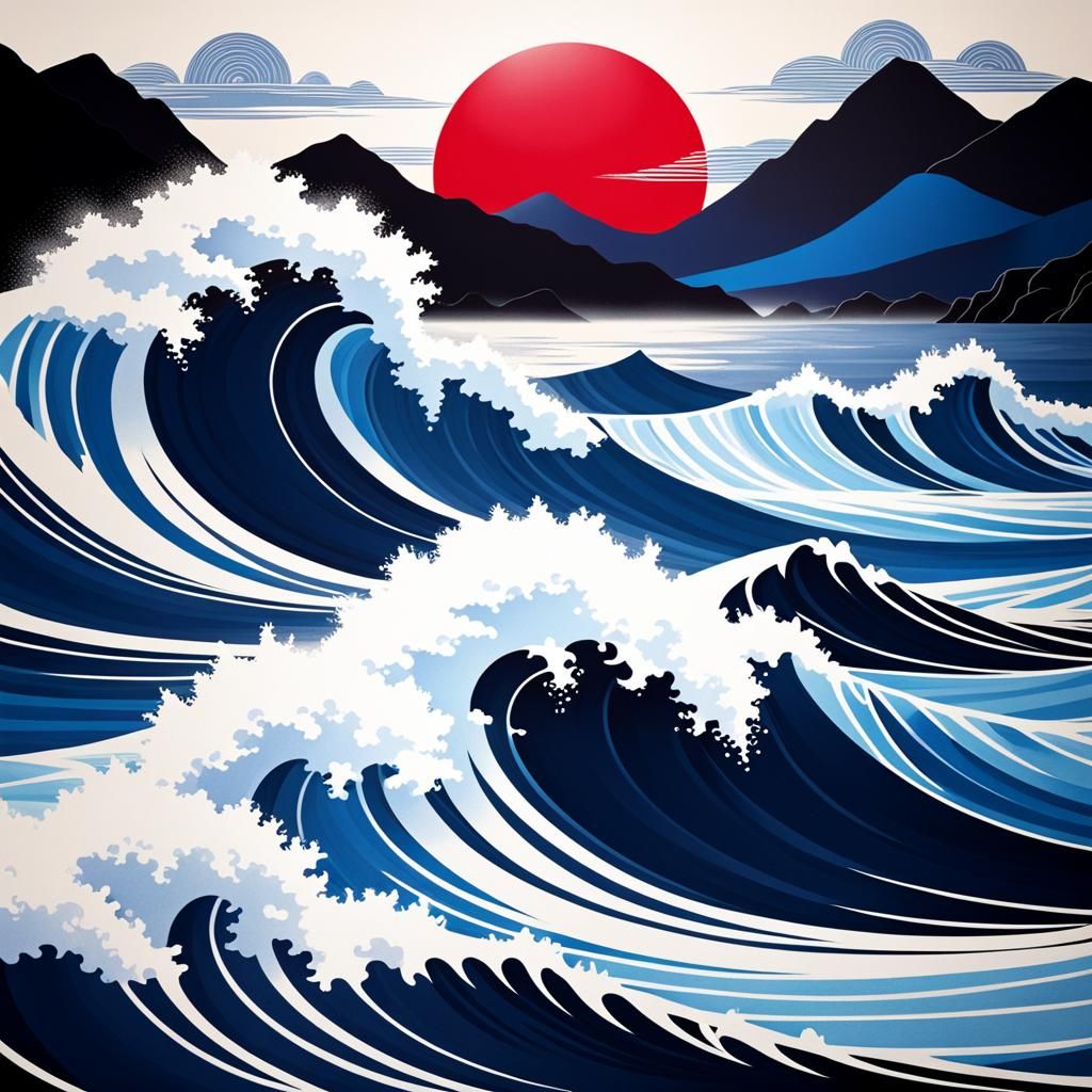 Cyberpunk Crimson Waves Ascend