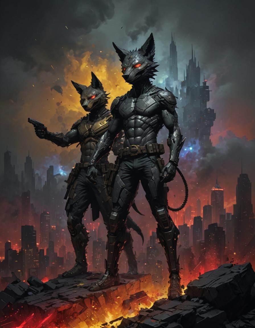 Powerful Jackal in Neofuturistic Cyberpunk Landscape