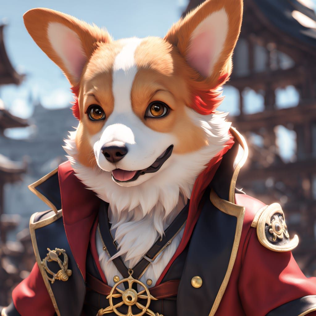 Corgi Pirate in 3D Anime Style