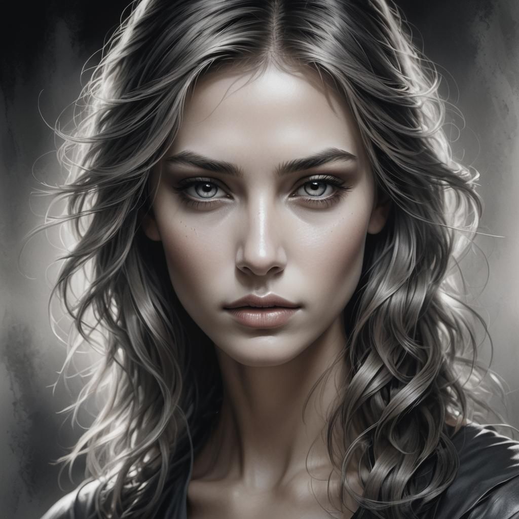 Dramatic Portrait of Woman in Editorial Illustration Style