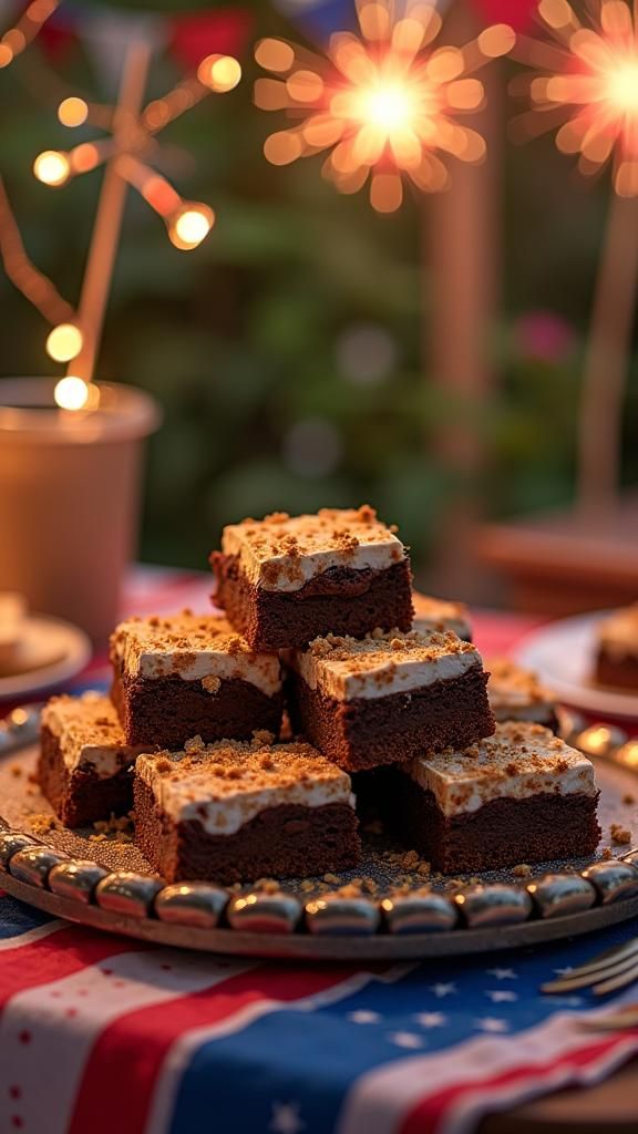 July Table with Smores Brownies in Photorealistic Style