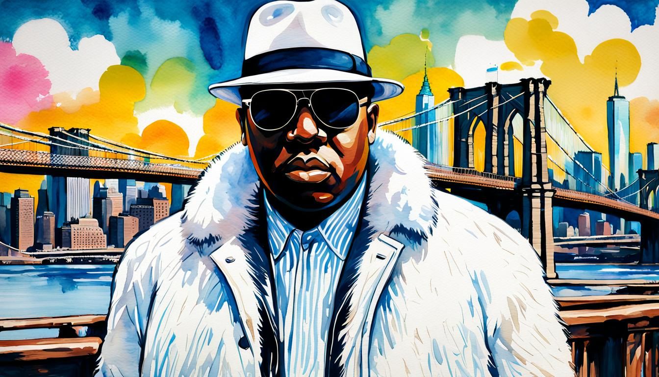 Notorious B.I.G. Pop Art Portrait, Brooklyn Bridge