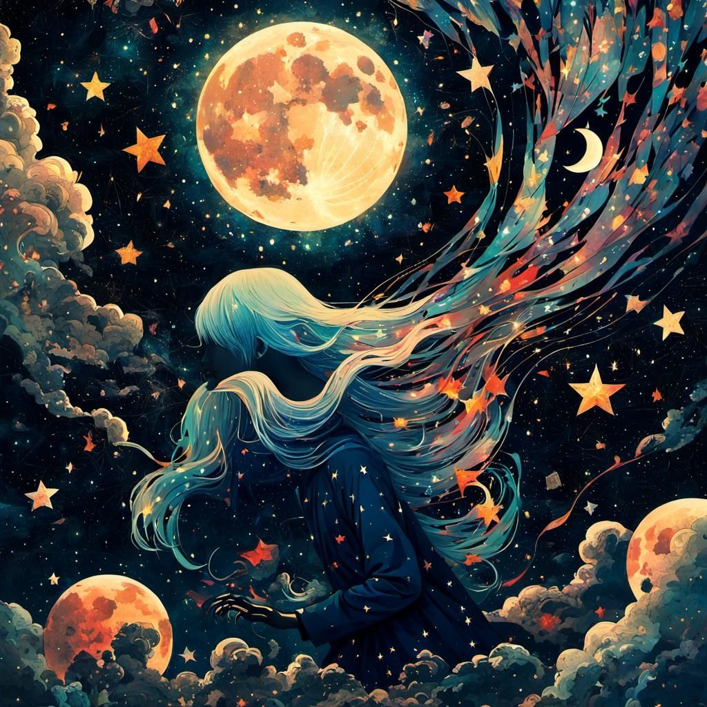 Starry Night Double Exposure Collage Art