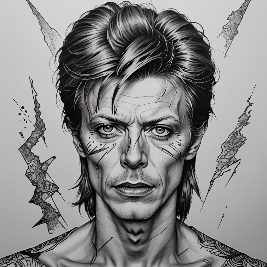 David Bowie Tattoo Design: Black and White Linework