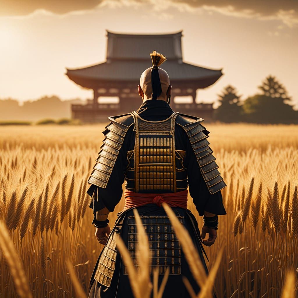 Epic Zen Samurai in Golden Light, Against a Japanese Temple
