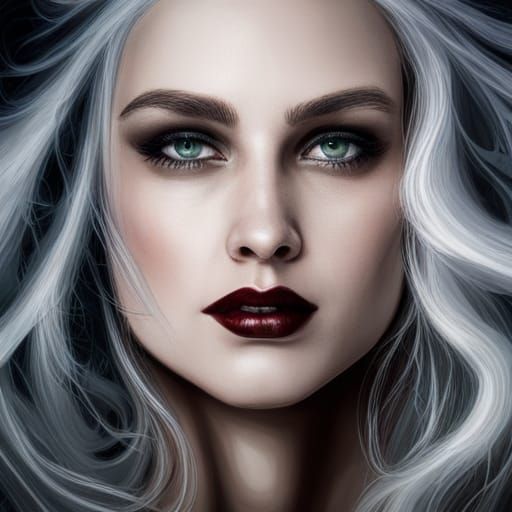 Ethereal Silver-Haired Lady: Watercolor Style
