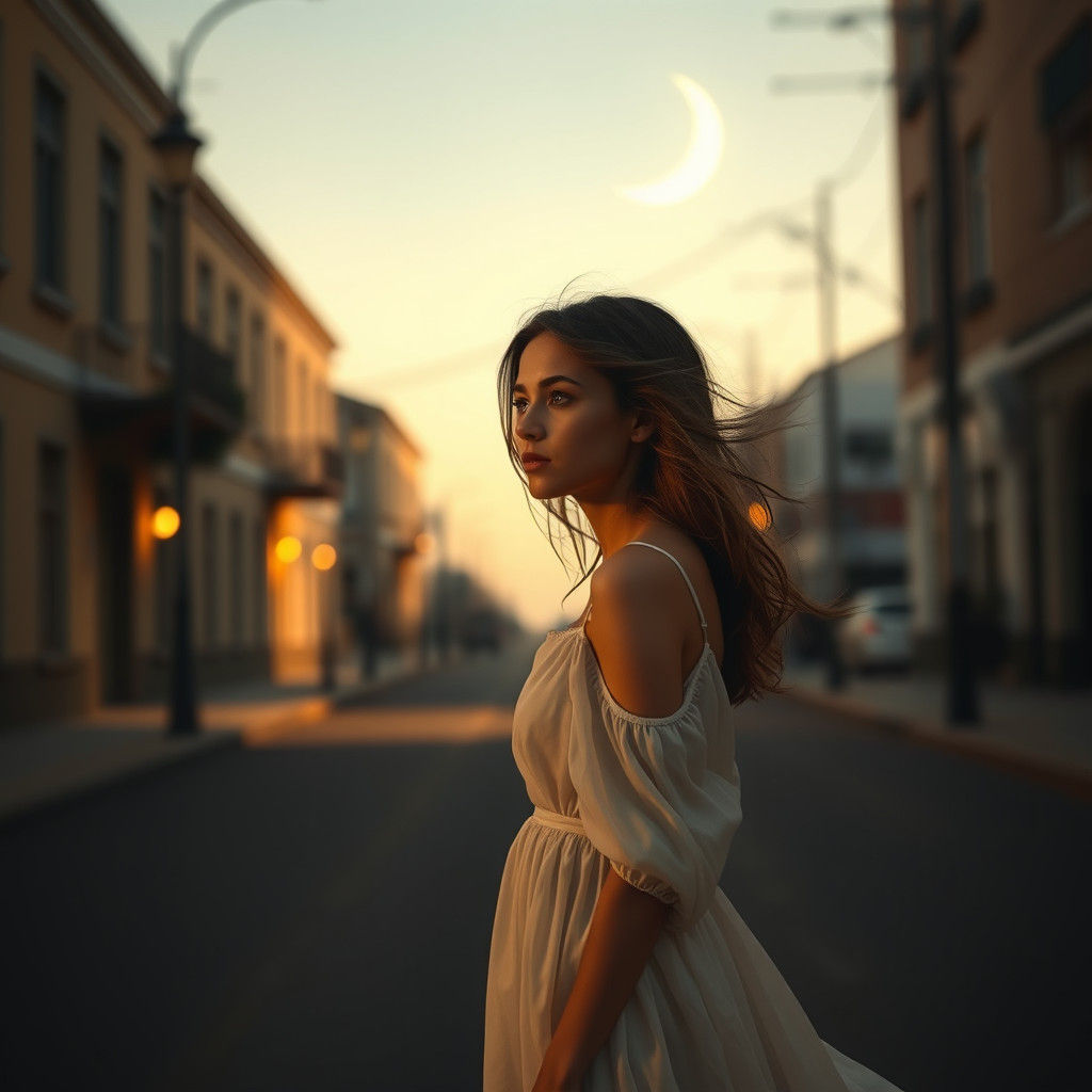 Ethereal Woman in Dreamy Dusk Scene