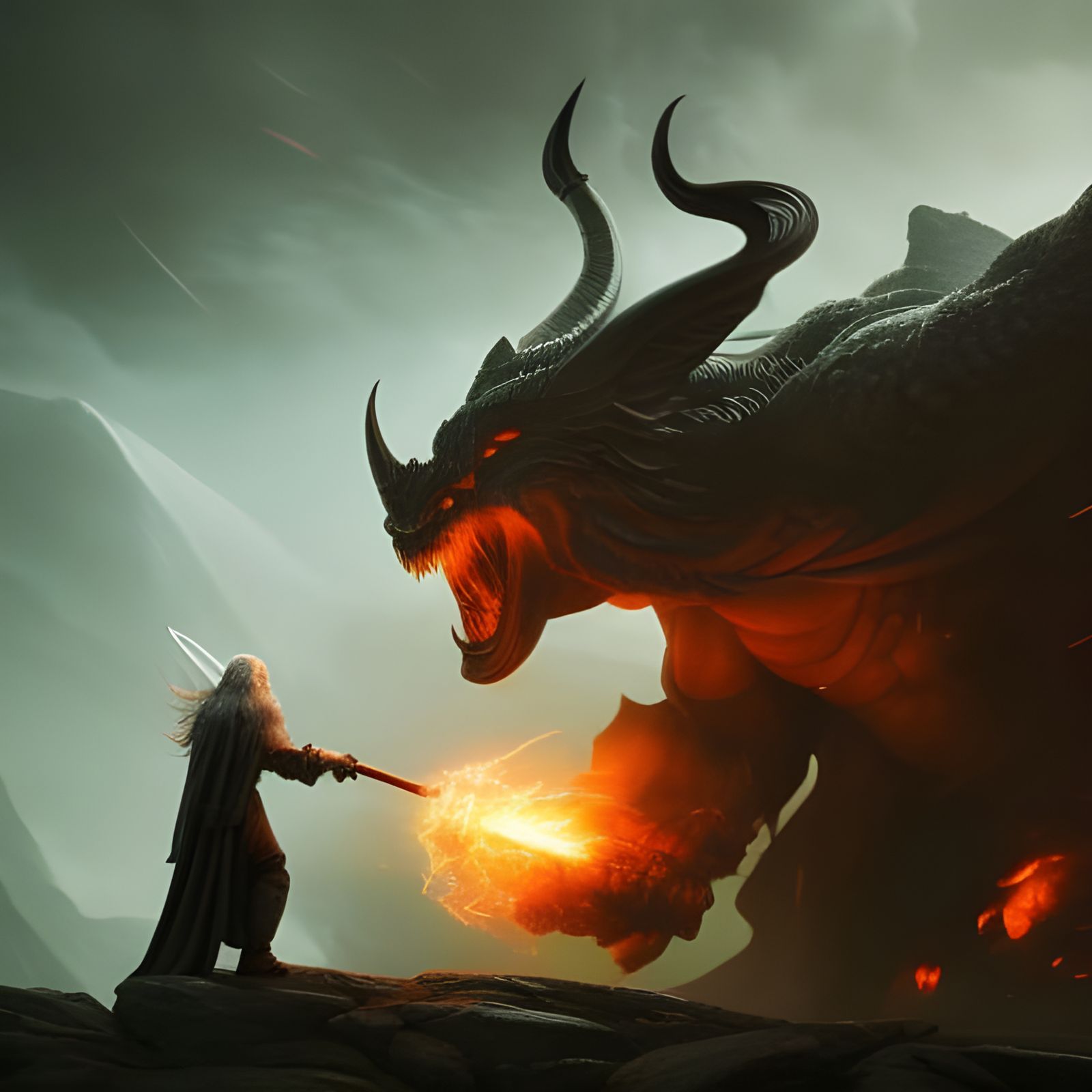 Gandalf Confronts Balrog in Classical Greek Style