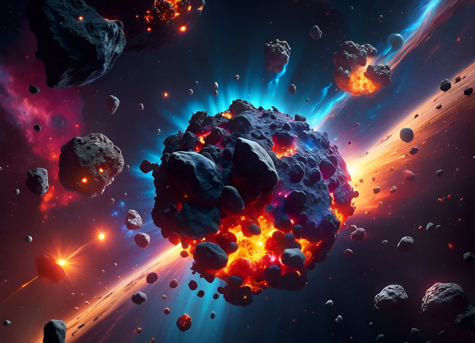 Spectacular Asteroid Collision Inside a Colorful Nebula