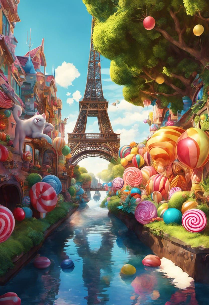 Candy Cat Art in Hyperrealistic Digital Illustration Style