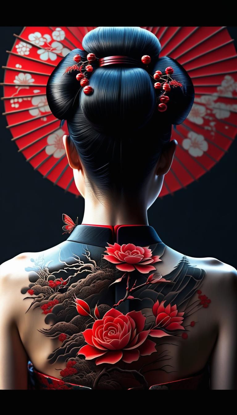 Double exposure,Japanese  geisha seeing through another Japa...