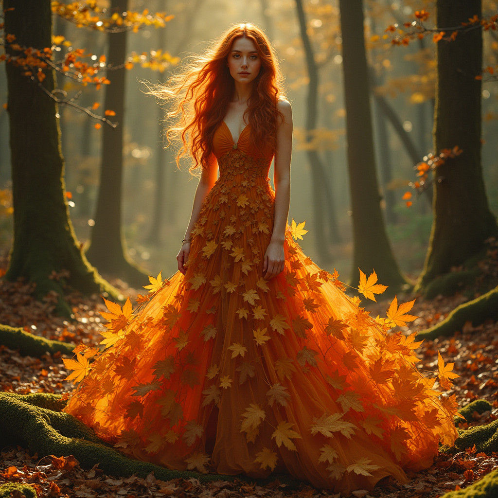 Autumn Leaf Woman in Pre-Raphaelite Style