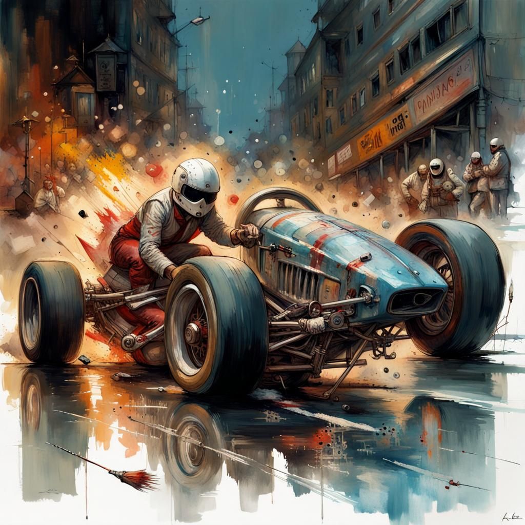 Drag Racing Crash in Dark Fantasy Style