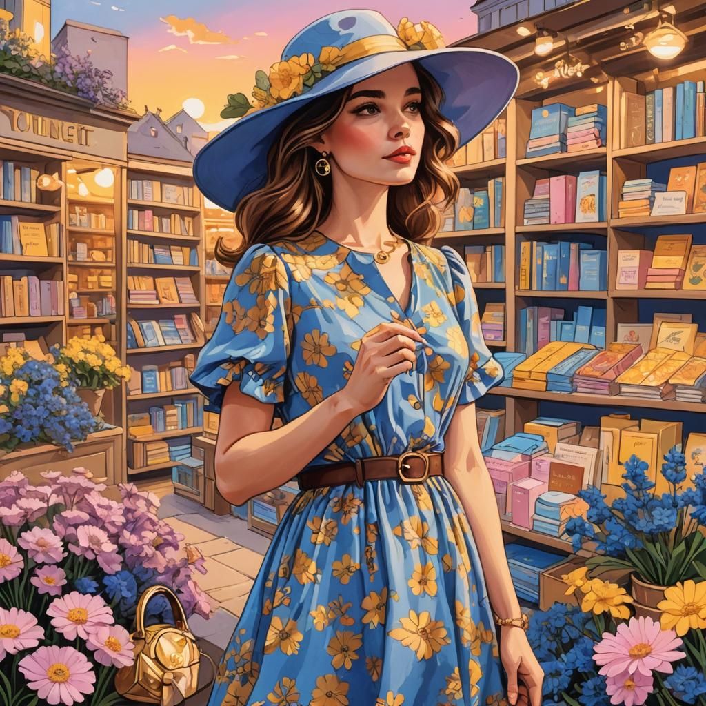 Pop Art Influencer in a Dreamy Sunset Scene