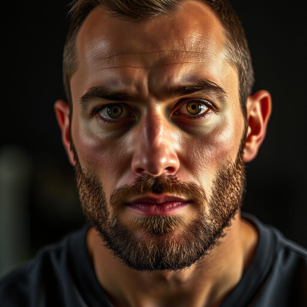 Handsome Man with Intense Gaze in Moody Lighting