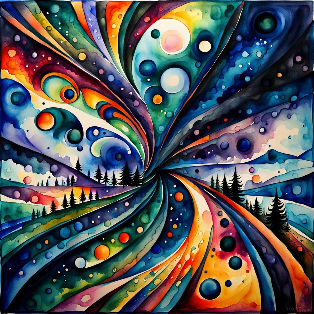 Abstract Expressionist Watercolor Painting in Deep Colors