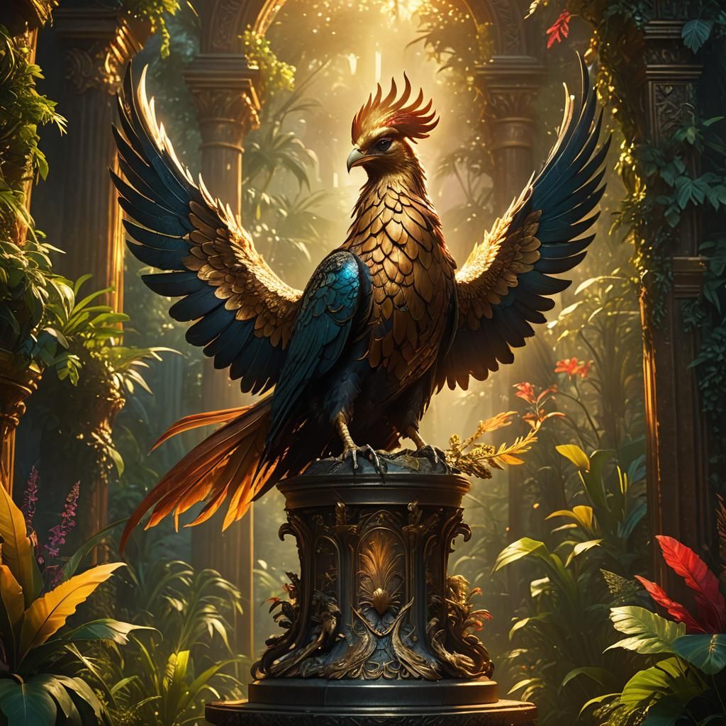 Phoenix Bird on Pedestal in Golden Light