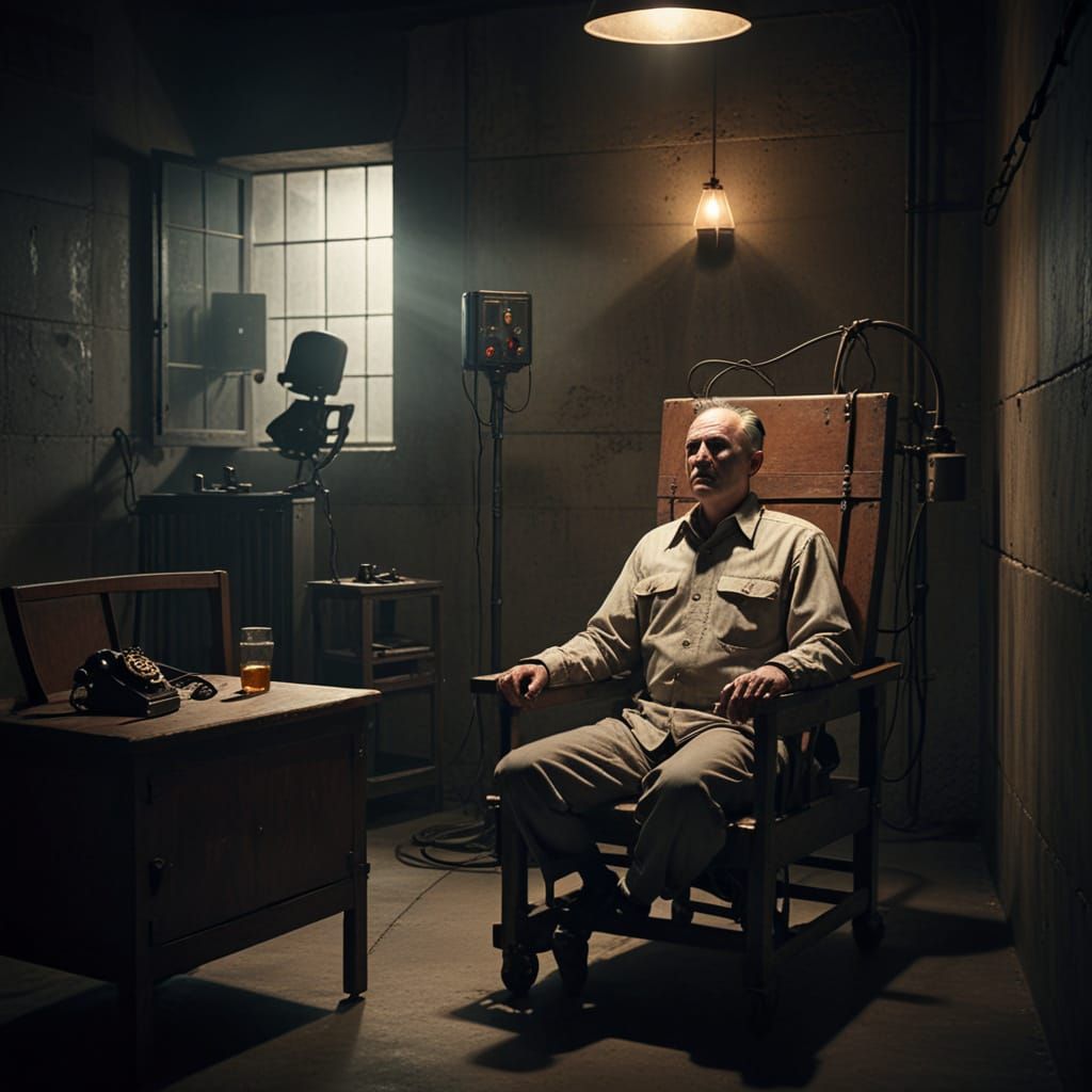Dramatic Vintage Electric Chair in Film Noir Style