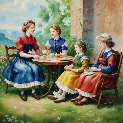 Family Portrait in Gouache and Watercolor Style