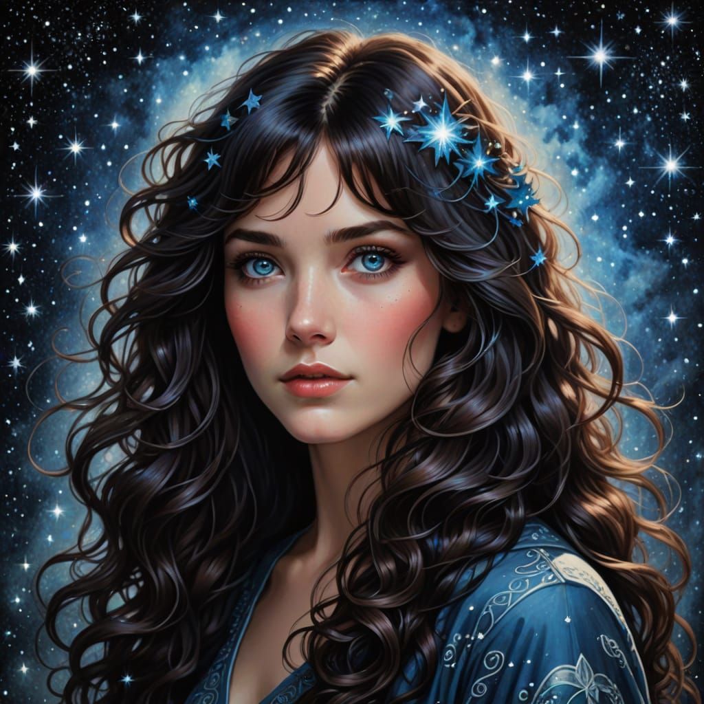 Cosmic Woman with Stars and Moonbeams