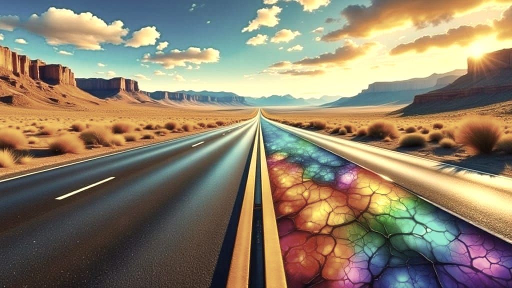 Surreal Highway with Rainbow Alcohol Ink Lane
