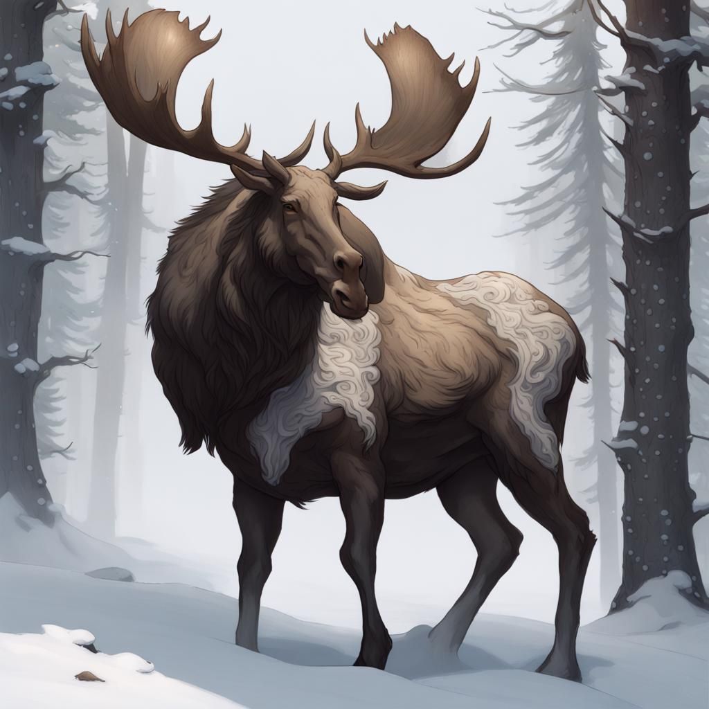 Ethereal Moose Cervitaur in a Fantasy Snowscape